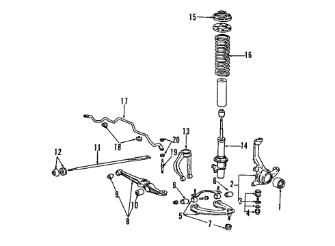1993 Acura Integra Front Suspension Components, Lower Control Arm, Upper Control Arm, Stabilizer Bar Rubber, Stabilizer End Diagram for 51312-SD4-020