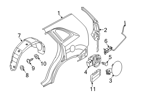 2015 Kia Sorento Fuel Door Guard Assembly-Rear Wheel Diagram for 868401U650