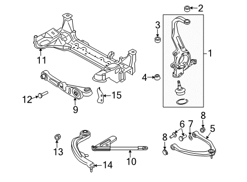 2004 Infiniti G35 Front Suspension, Lower Control Arm, Upper Control Arm, Stabilizer Bar, Suspension Components Transverse Link Complete, Right Diagram for 54500-AL800