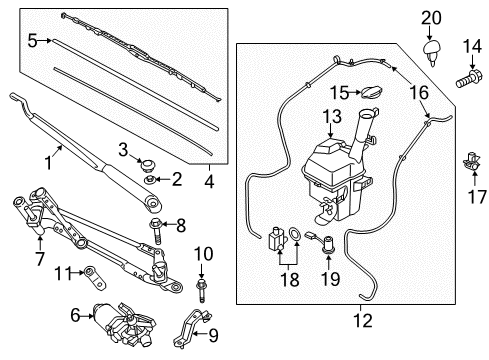 2018 Kia Niro Wiper & Washer Components Reservoir & Pump Assembly Diagram for 98610G5000