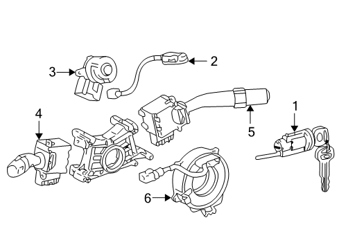 2006 Toyota Corolla Shroud, Switches & Levers Cylinder & Keys Diagram for 69057-02140