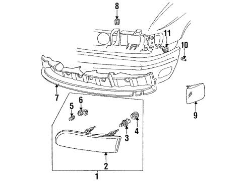 1994 Ford Taurus Bulbs Headlamp Assembly Diagram for F2DZ-13008-B