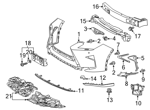2018 Lexus RX450hL Front Bumper Front Bumper Cover W/R Diagram for 52119-4D936