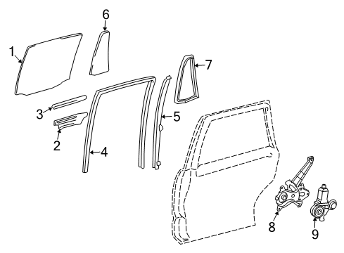 2018 Lexus LX570 Rear Door Bar Sub-Assembly, Rear Door Diagram for 67408-60080