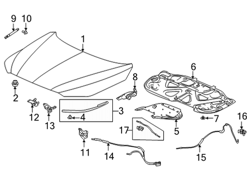 2022 Acura MDX Hood & Components Lock Assembly R, Hood Diagram for 74120-TYA-A02