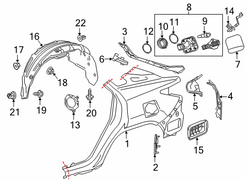 2016 Lexus RX450h Fuel Door Nut, FLANGE Diagram for 90178-A0025