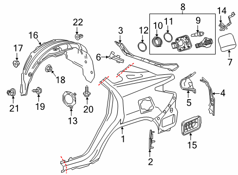 2016 Lexus RX450h Fuel Door Liner, Rear Wheel Housing Diagram for 65638-0E060