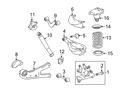 2016 Toyota Highlander Rear Suspension Components, Lower Control Arm, Upper Control Arm, Stabilizer Bar Shock Lower Bracket Diagram for 48507-0E010