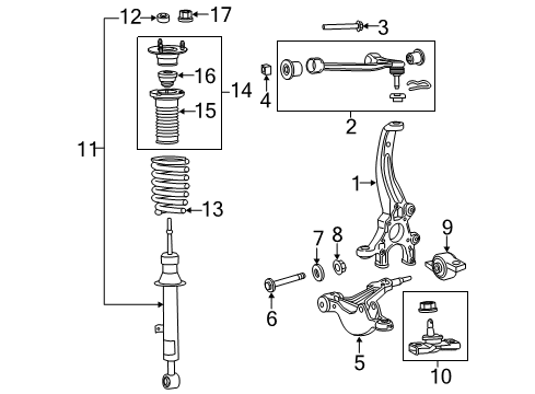 2016 Lexus RC F Front Suspension Components, Lower Control Arm, Upper Control Arm, Stabilizer Bar Bracket Sub-Assembly, Lower Arm Diagram for 48075-24080