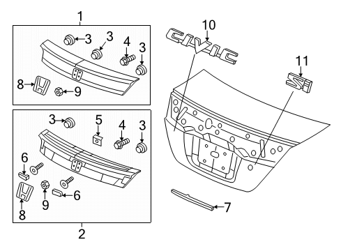 2014 Honda Civic Exterior Trim - Trunk Garnish Assy., Trunk Lid *YR612P* (ORANGE FIRE PEARL) Diagram for 74890-TS9-406ZA