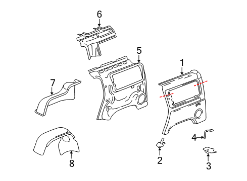 2007 Hummer H2 Quarter Panel & Components Shield Diagram for 15111879