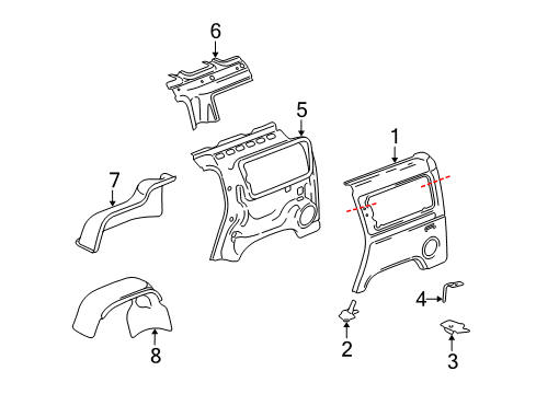 2007 Hummer H2 Quarter Panel & Components Inner Wheelhouse Diagram for 10370686