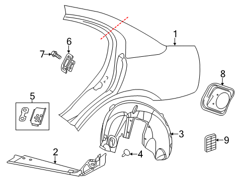 2021 Dodge Charger Quarter Panel & Components Shield-Splash Diagram for 68477159AA