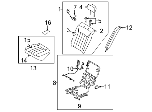 2011 Hyundai Equus Rear Seat Components Cushion Assembly-Rear Seat, LH Diagram for 89100-3NAA0-WIS