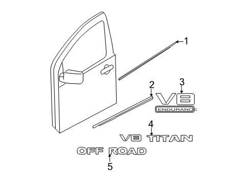 2005 Nissan Titan Exterior Trim - Front Door MOULDING Assembly - Front Door Outside, RH Diagram for 80820-ZC30A