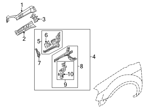 2007 Mercury Montego Structural Components & Rails Inner Rail Support Bracket Diagram for 5G1Z-16138-AA