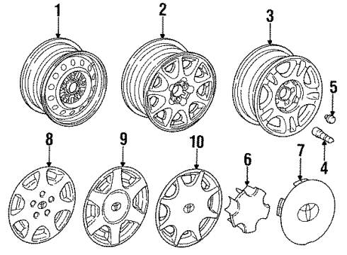 1995 Toyota Camry Wheels, Covers & Trim Wheel Cover Diagram for 42621-06010