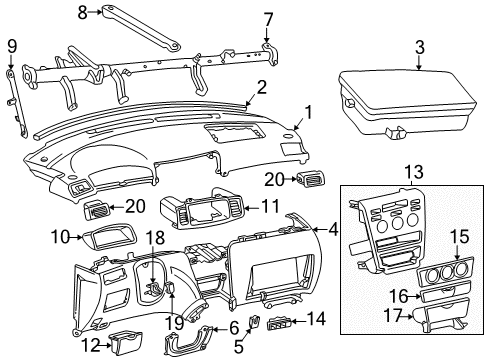 2004 Toyota Corolla Instrument Panel Upper Dash Panel Diagram for 55302-02110-B0