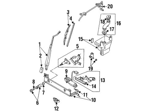 1994 Isuzu Rodeo Wiper & Washer Components Pivot Assy., FR. Wiper Diagram for 8-97103-347-0