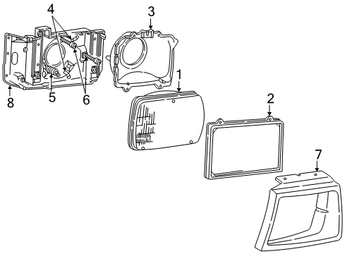 1997 Ford E-250 Econoline Headlamps Composite Assembly Diagram for 6C2Z-13008-AA