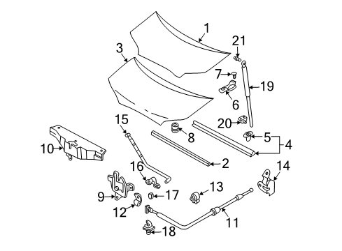2004 Hyundai Santa Fe Hood & Components Protector-Hood Cable Diagram for 81193-25000
