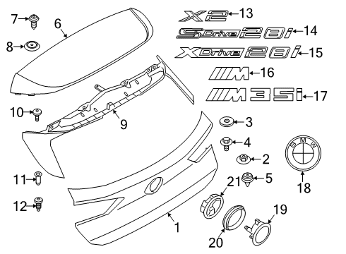 2021 BMW X2 Exterior Trim - Lift Gate Spacer Badge Operation Diagram for 51247462128