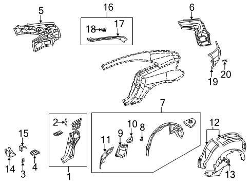 2005 Chrysler Crossfire Inner Structure - Quarter Panel Shield-Splash Diagram for 5098000AA