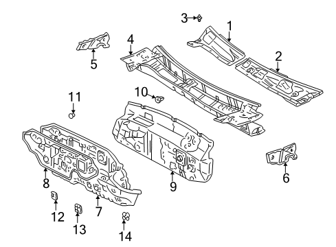 1999 Toyota Camry Cowl Cowl Grille Diagram for 55782-AA010