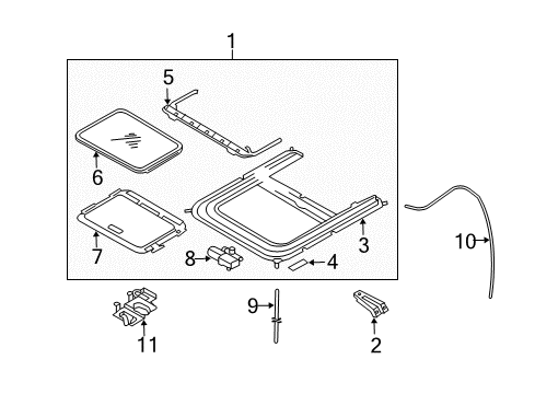 2009 Nissan Quest Sunroof Rail Assy-Sunroof Diagram for 91350-5Z02A