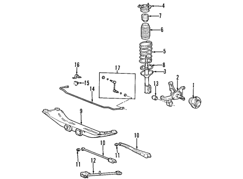 2000 Hyundai Elantra Rear Suspension Components, Lower Control Arm, Stabilizer Bar Rear Left-Hand Shock Absorber Assembly Diagram for 55351-29650