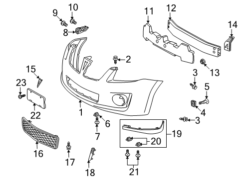 2009 Pontiac Vibe Front Bumper Bumper Cover Upper Retainer Diagram for 88975671