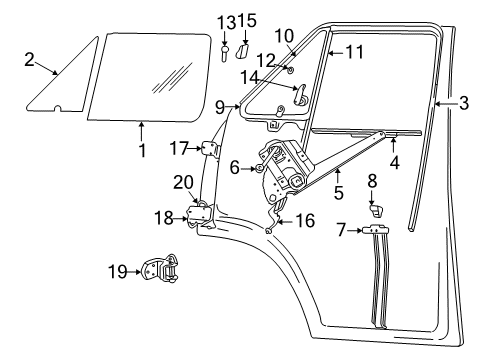 1997 Dodge B3500 Door - Glass & Hardware Part Diagram for 55055649