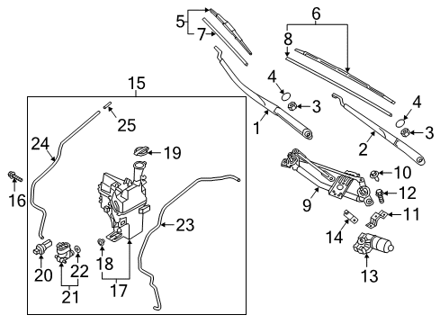 2019 Hyundai Elantra GT Wiper & Washer Components Windshield Wiper Motor Assembly Diagram for 98110F2000