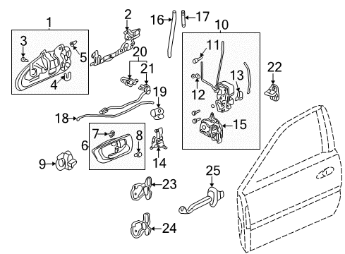 1999 Acura TL Rear Door Cylinder, Passenger Side Door Diagram for 72145-S0K-A01