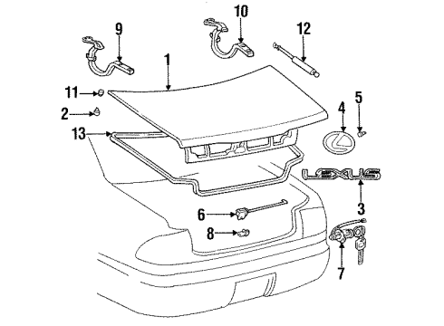 1995 Lexus GS300 Trunk Lid Luggage Compartment Lock Cylinder & Key Set Diagram for 69055-30290