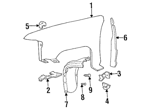 1993 Jeep Grand Cherokee Fender & Components Shield-Front Fender Right Diagram for 55295592