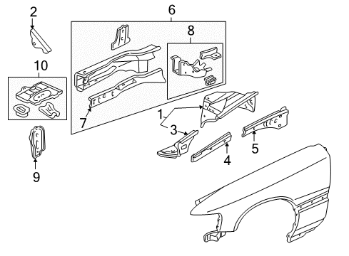 1998 Acura RL Structural Components & Rails Wheelhouse Set, Left Front Diagram for 04652-SZ3-A02ZZ