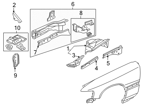 1998 Acura RL Structural Components & Rails Frame, Right Front Side Diagram for 60810-SZ3-A02ZZ