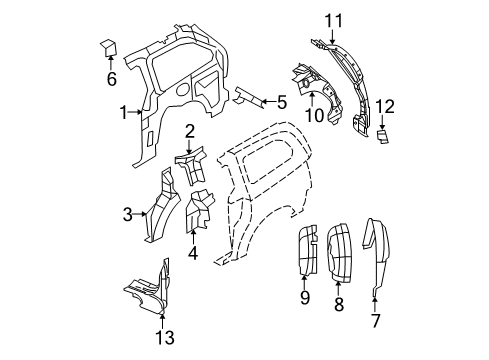 2012 Dodge Grand Caravan Inner Structure & Rails - Side Panel Bracket-D Pillar Diagram for 5109534AA