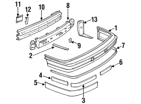 1990 Buick Regal Rear Bumper Molding-Rear Bumper Fascia Inner R.H. (Bright) Diagram for 10053200