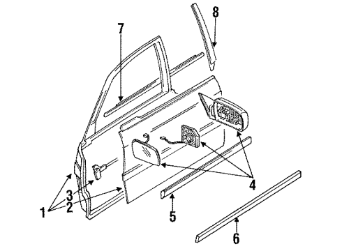 1992 Acura Legend Front Door Molding Assembly, Right Front Door Diagram for 72410-SP0-A02