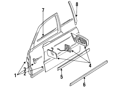 1992 Acura Legend Front Door Beam, Left Front Door Skin Diagram for 67271-SP0-A02ZZ