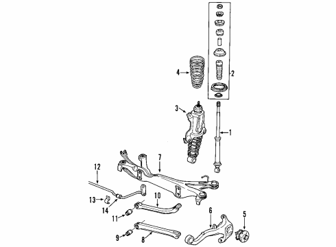 2000 Saturn LW1 Rear Suspension Components, Lower Control Arm, Upper Control Arm, Stabilizer Bar Rear Wheel Bearing Diagram for 7470619