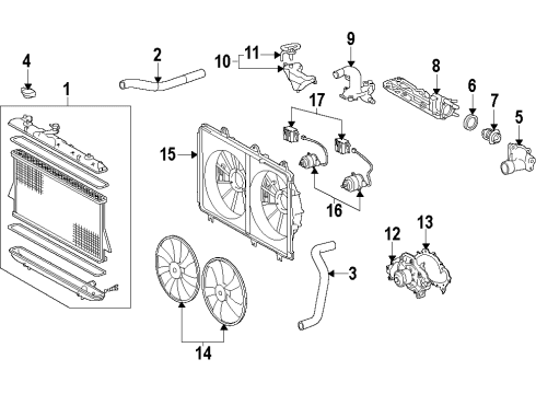 2010 Toyota Highlander Cooling System, Radiator, Water Pump, Cooling Fan Motor, Cooling Fan Diagram for 16363-20390