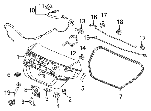 2018 Honda Civic Trunk Weatherstrip, Trunk Lid Diagram for 74865-TBG-A01