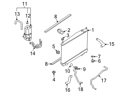 2003 Infiniti M45 Radiator & Components Bracket-Radiator, LH Diagram for 21543-CR900