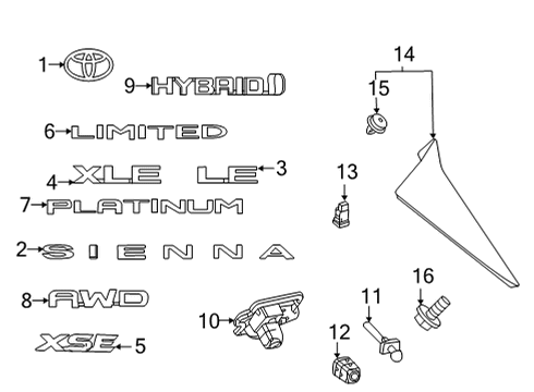 2021 Toyota Sienna Lift Gate Nameplate Diagram for 75443-06A60