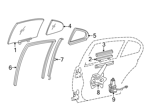 2020 Lexus GS F Rear Door Filler, Rear Door Glass Diagram for 69975-22030