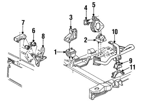 1996 Pontiac Grand Prix Engine & Trans Mounting Bracket-Trans Mount Frame Side Diagram for 10241103
