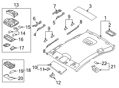 2017 Hyundai Sonata Interior Trim - Roof Overhead Console Lamp Assembly Diagram for 92800-C2100-PPB